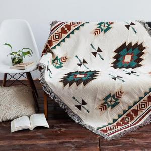 100% cotton polyester custom design jacquard fabric woven throw blanket for sofa decoration