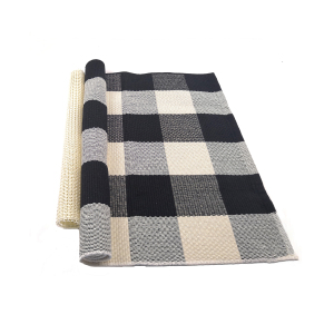 Cotton Buffalo Plaid Door Rug Carpet Black and White Stripped Mat Buffalo Check Rug for Outdoor Indoor Door