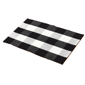 Памучен миещ се килим Тъкан Черно-бял модел в каре Buffalo Кариран килим Подложка за подложка Вътрешна подложка